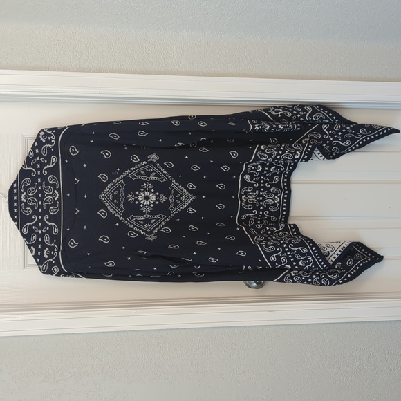 H&M Navy Blue and White Paisley boho Long Duster Cardigan - Picture 3 of 6